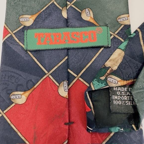Tabasco Golf Themed 100% Silk Neck Tie Made in USA Novelty 58 1/2" x 4" EUC - Picture 3 of 8